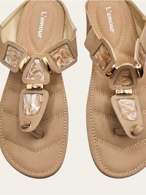 L'Amour EU 40 Tan Luxe Sandals Gold Accent Coastal Cowgirl Resort